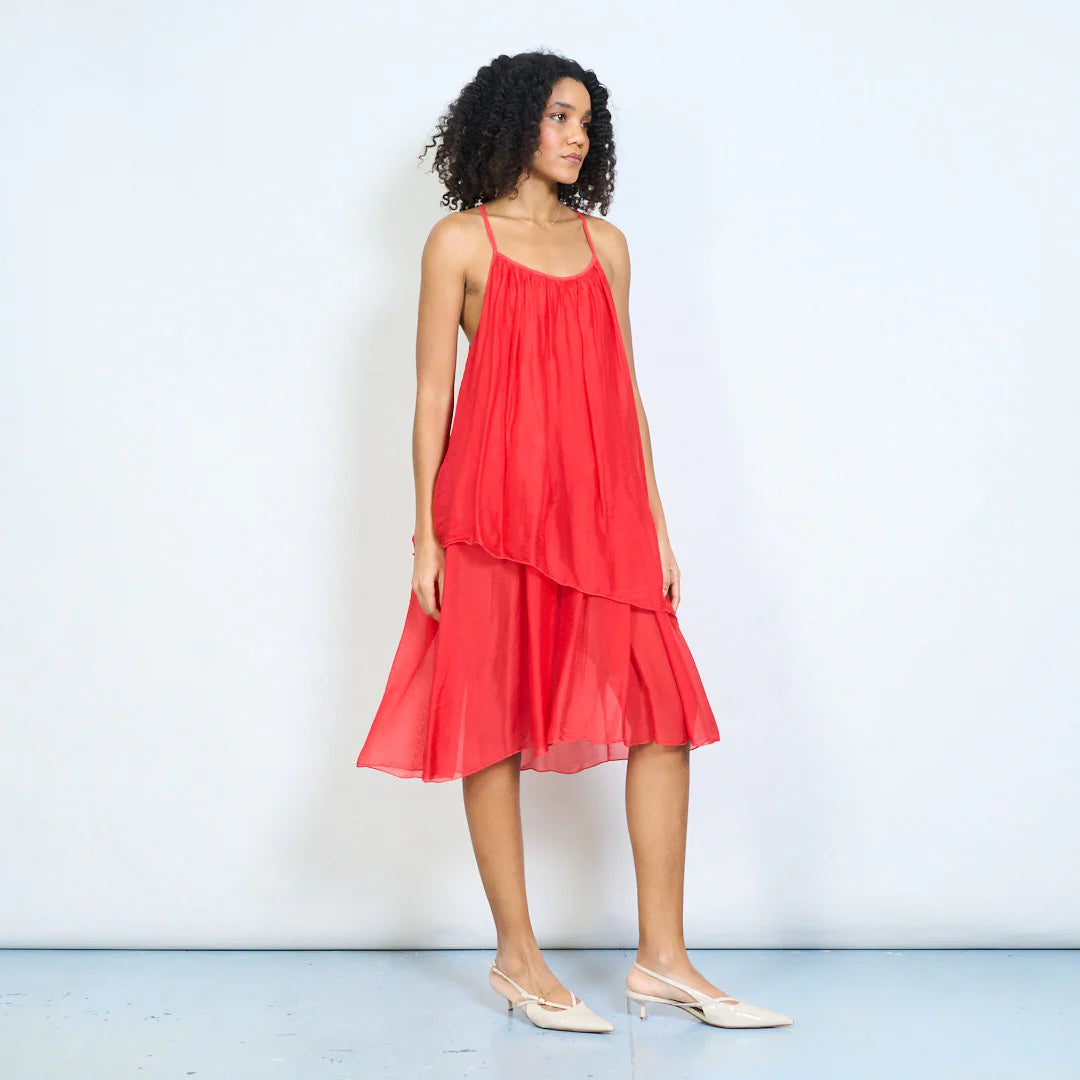 BZNA Ibiza Kleid Mehrlagiges drapiertes Träger Midikleid Swing-Stil oneSize - B Z N A