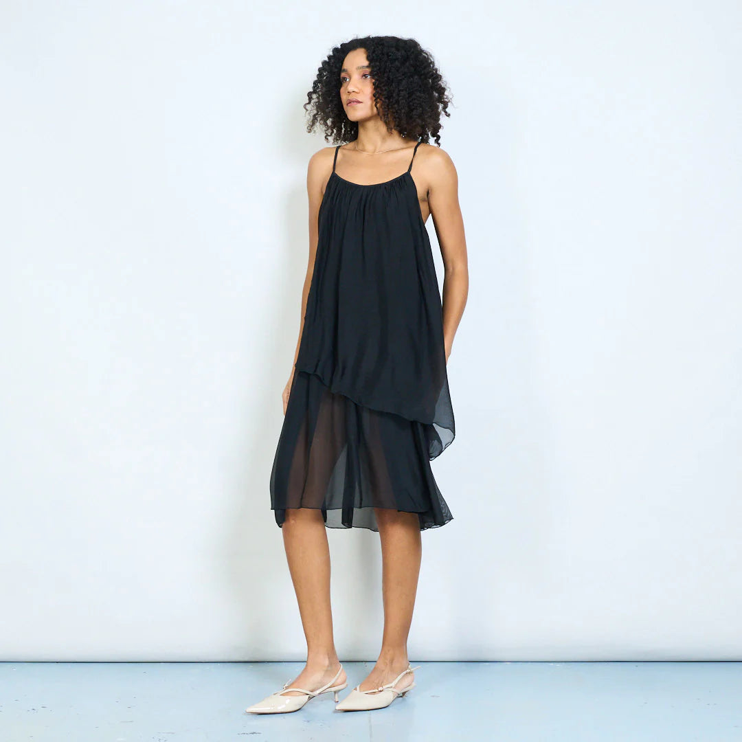 BZNA Ibiza Kleid Mehrlagiges drapiertes Träger Midikleid Swing-Stil oneSize - B Z N A