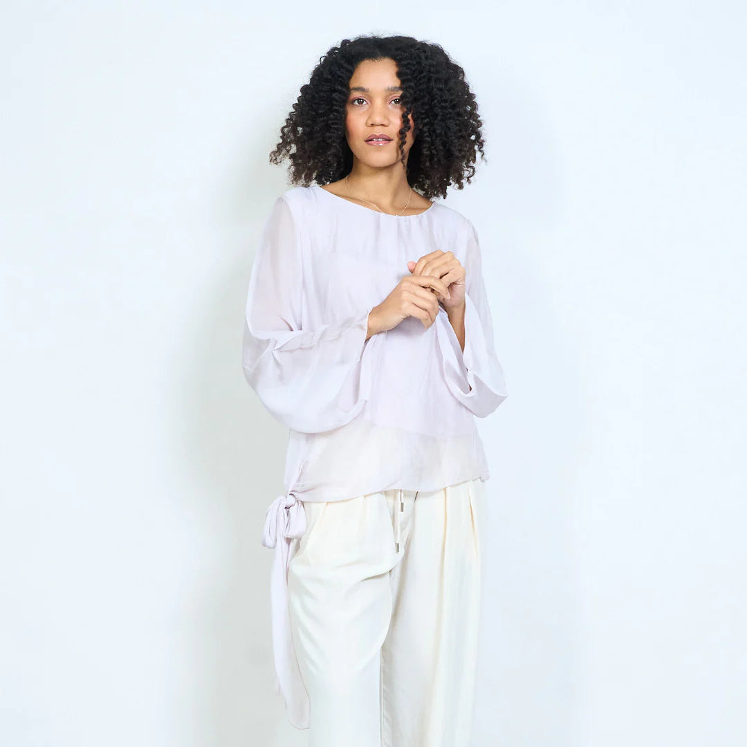 BZNA Seidenbluse Tunika Seidentunika Seidenchiffonbluselangen Ärmeln und Bindesaum oneSize - B Z N A