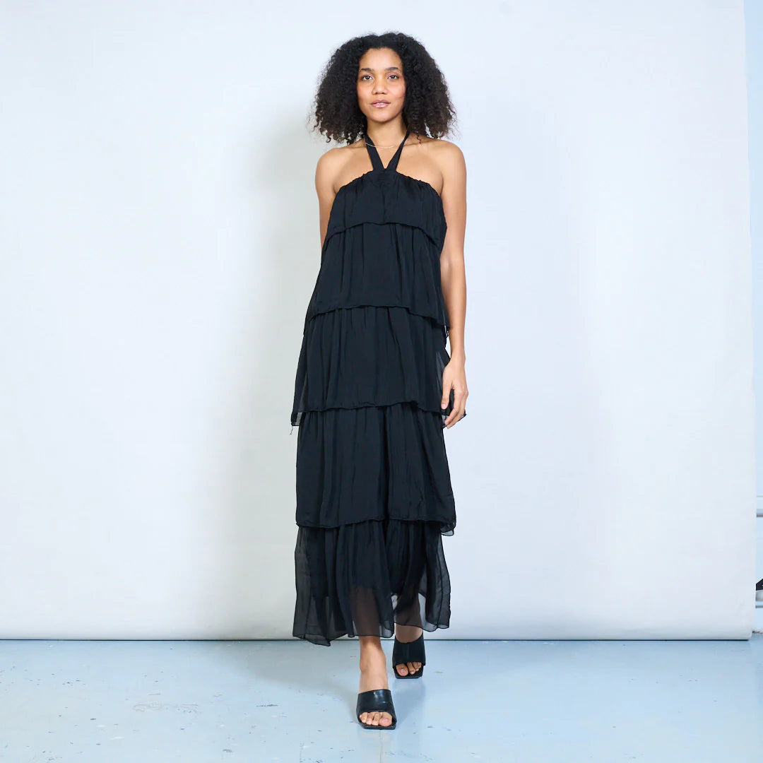 BZNA Sommer Neckholder Stufen Maxikleid Stufen Seidenkleid Chiffonkleid oneSize - B Z N A