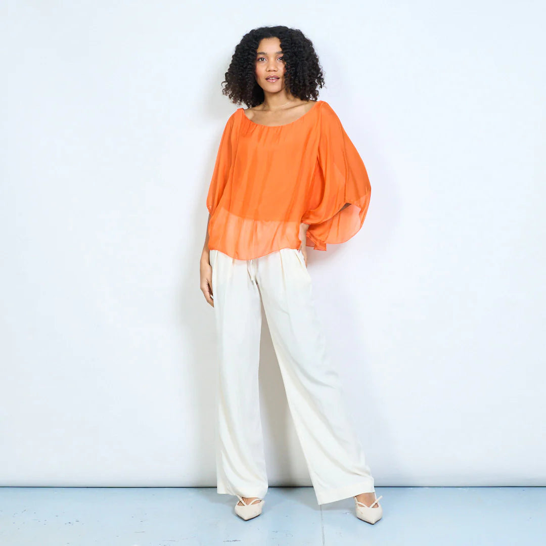 BZNA Seidenbluse Seidentunika Seidenchiffonbluse Fledermaus Ärmel oneSize - B Z N A