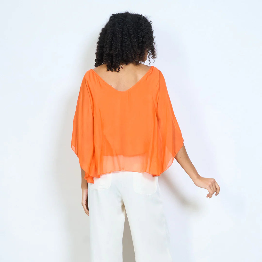 BZNA Seidenbluse Seidentunika Seidenchiffonbluse Fledermaus Ärmel oneSize - B Z N A