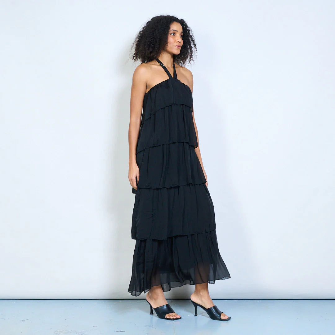 BZNA Sommer Neckholder Stufen Maxikleid Stufen Seidenkleid Chiffonkleid oneSize - B Z N A