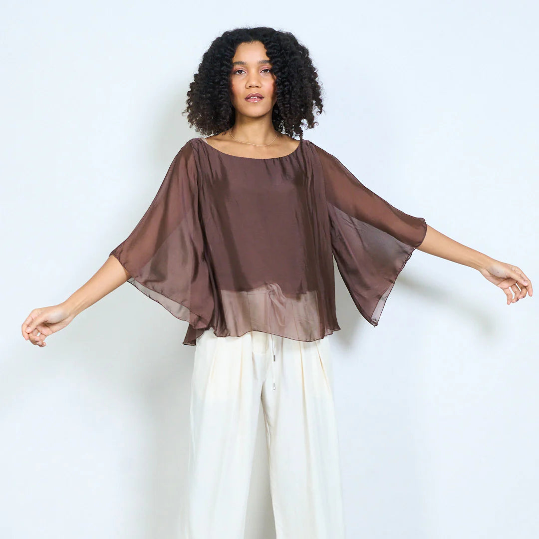 BZNA Seidenbluse Seidentunika Seidenchiffonbluse Fledermaus Ärmel oneSize - B Z N A