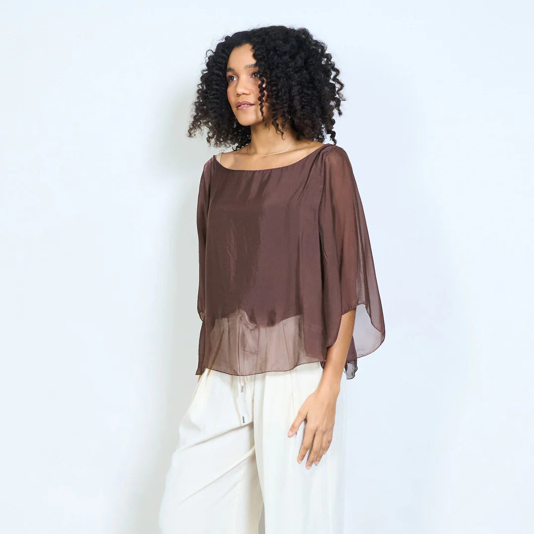 BZNA Seidenbluse Seidentunika Seidenchiffonbluse Fledermaus Ärmel oneSize - B Z N A