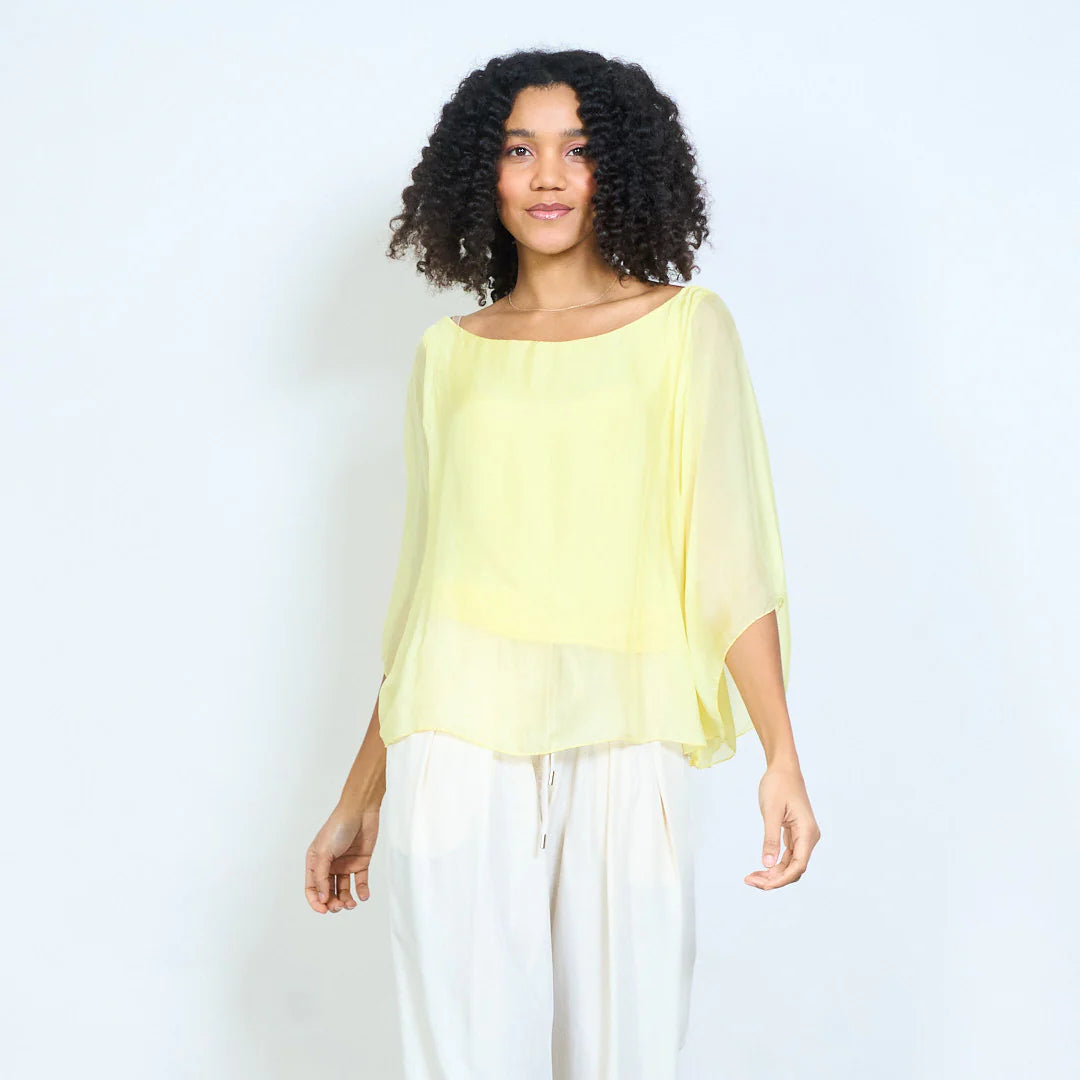 BZNA Seidenbluse Seidentunika Seidenchiffonbluse Fledermaus Ärmel oneSize - B Z N A