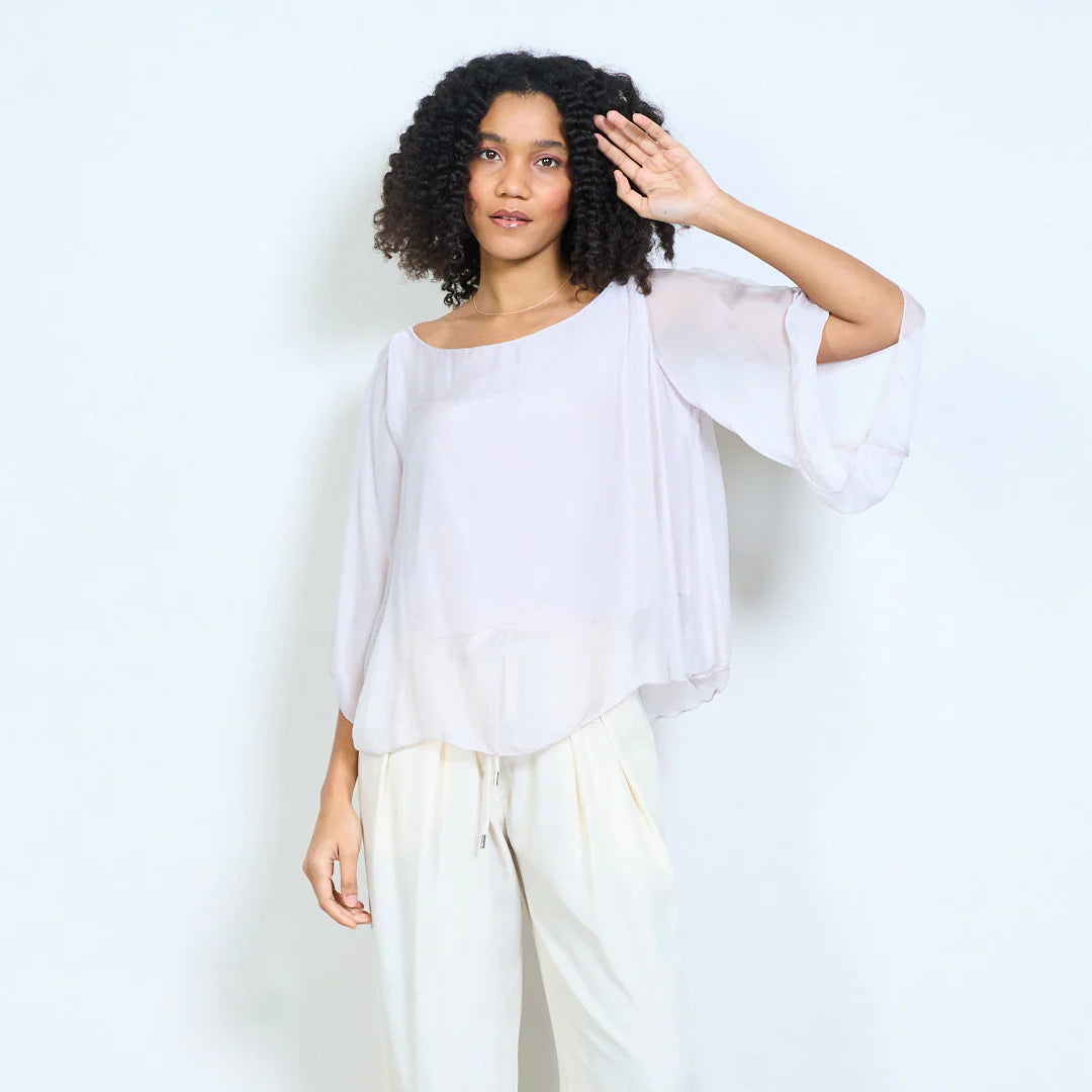 BZNA Seidenbluse Seidentunika Seidenchiffonbluse Fledermaus Ärmel oneSize - B Z N A