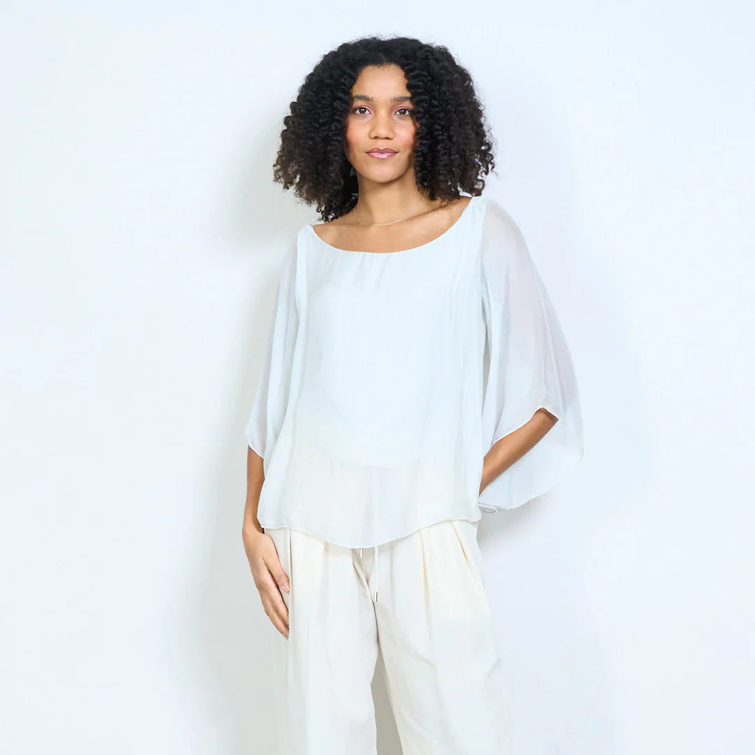 BZNA Seidenbluse Seidentunika Seidenchiffonbluse Fledermaus Ärmel oneSize - B Z N A