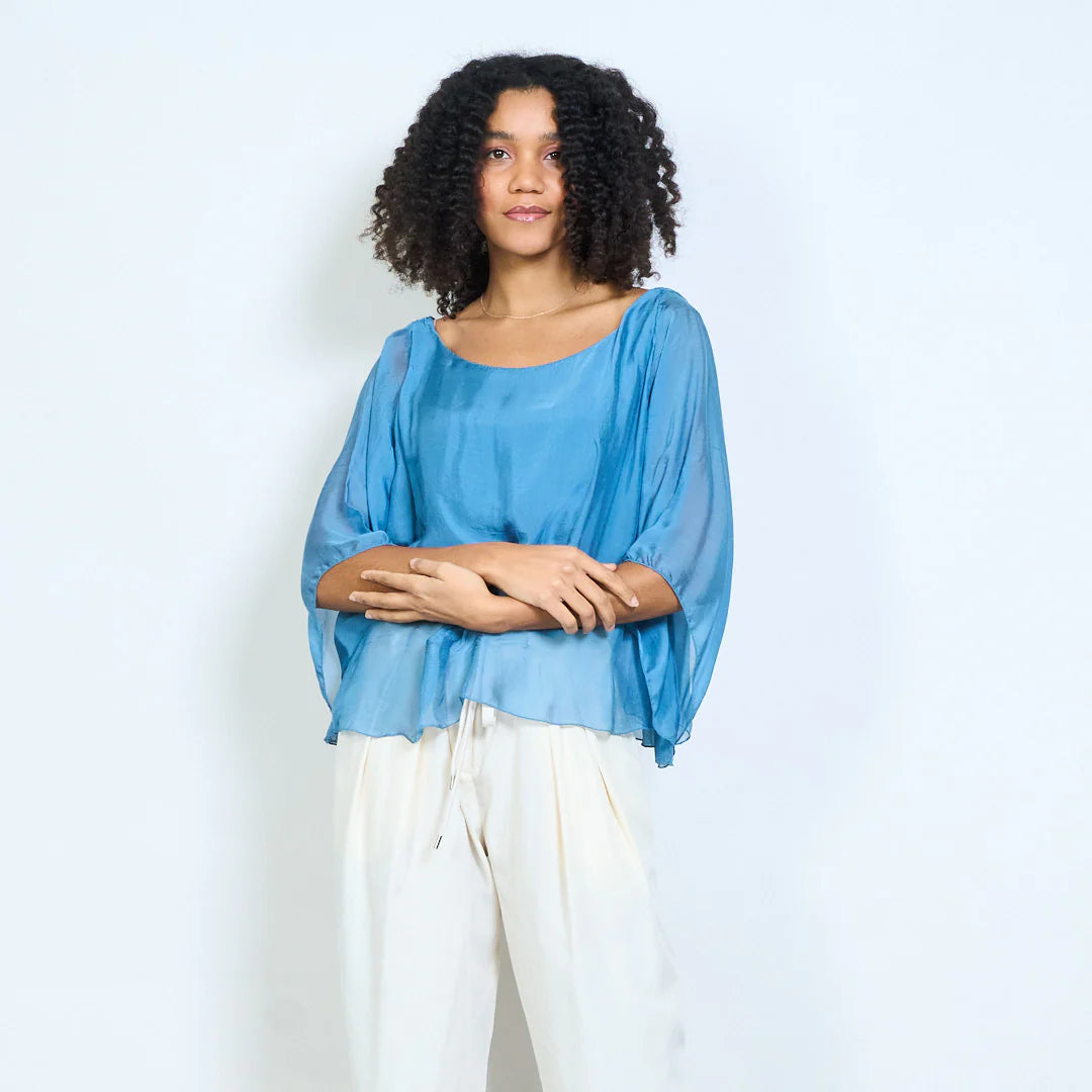 BZNA Seidenbluse Seidentunika Seidenchiffonbluse Fledermaus Ärmel oneSize - B Z N A