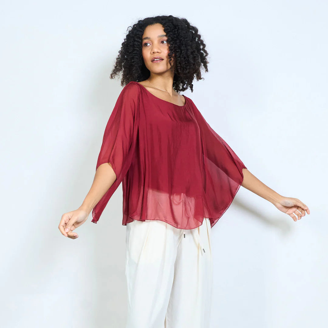 BZNA Seidenbluse Seidentunika Seidenchiffonbluse Fledermaus Ärmel oneSize - B Z N A