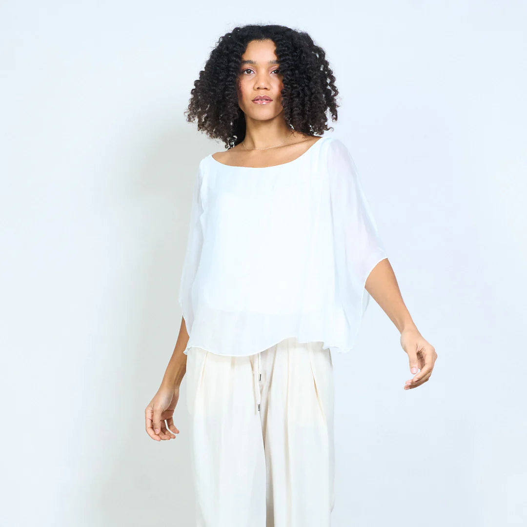 BZNA Seidenbluse Seidentunika Seidenchiffonbluse Fledermaus Ärmel oneSize - B Z N A