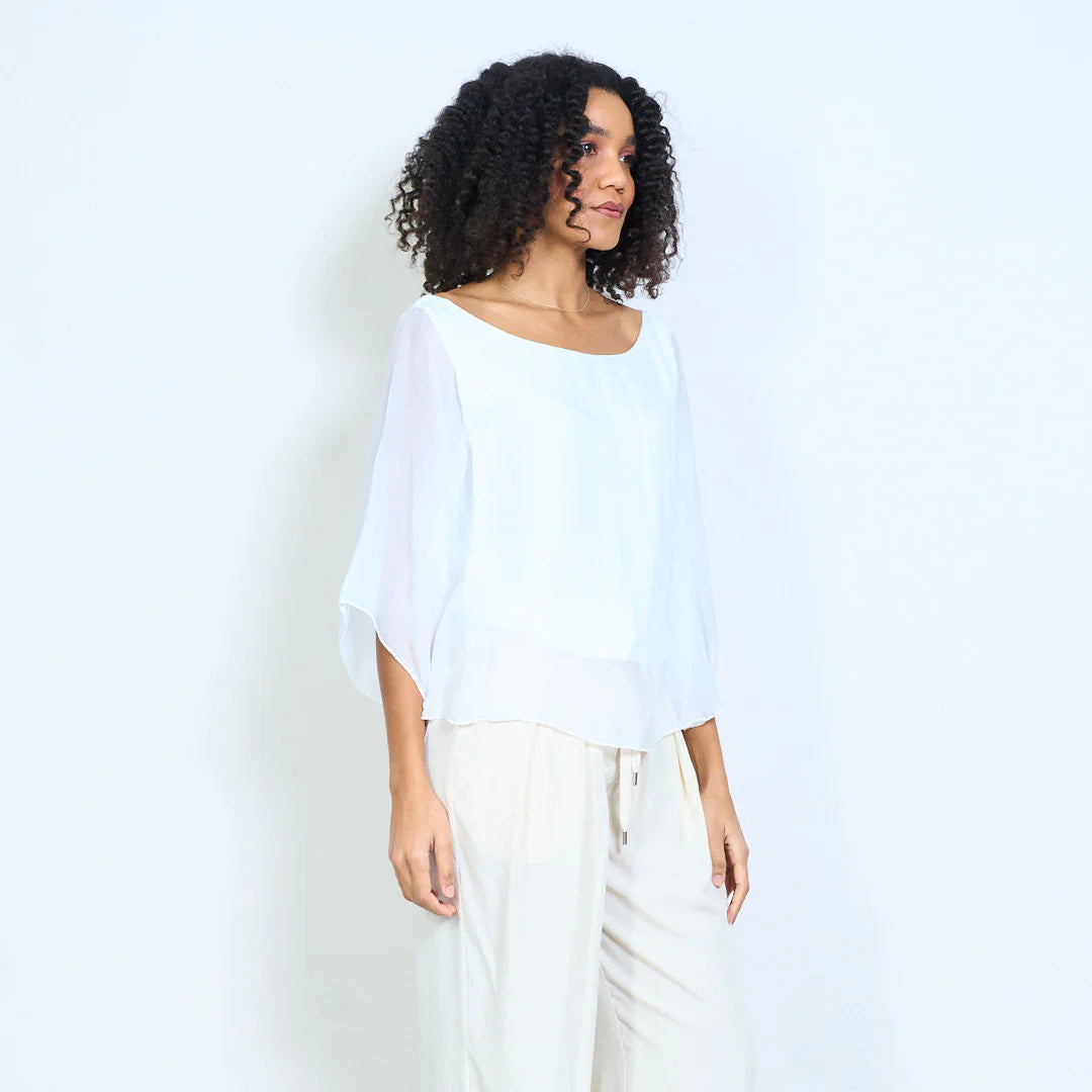 BZNA Seidenbluse Seidentunika Seidenchiffonbluse Fledermaus Ärmel oneSize - B Z N A