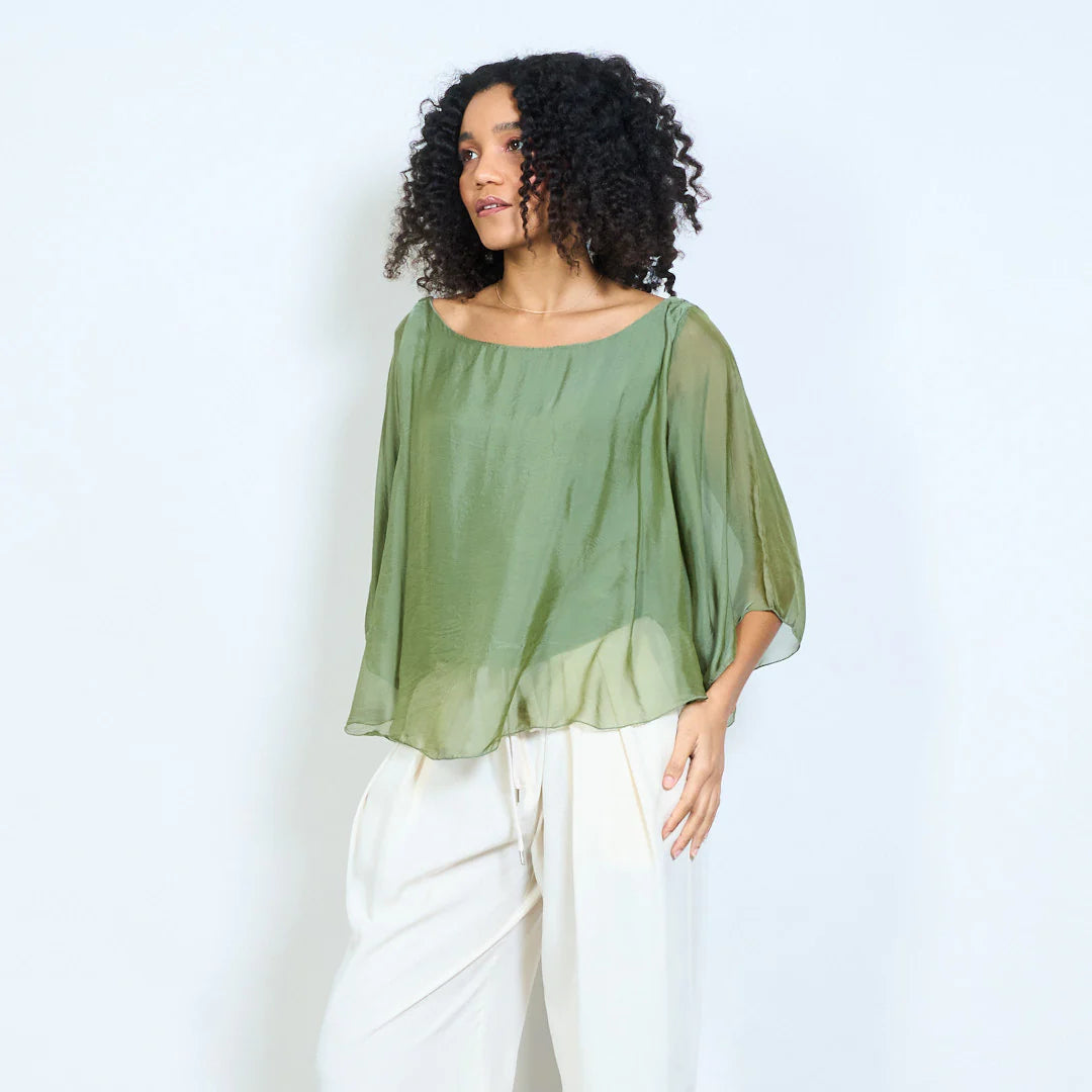 BZNA Seidenbluse Seidentunika Seidenchiffonbluse Fledermaus Ärmel oneSize - B Z N A