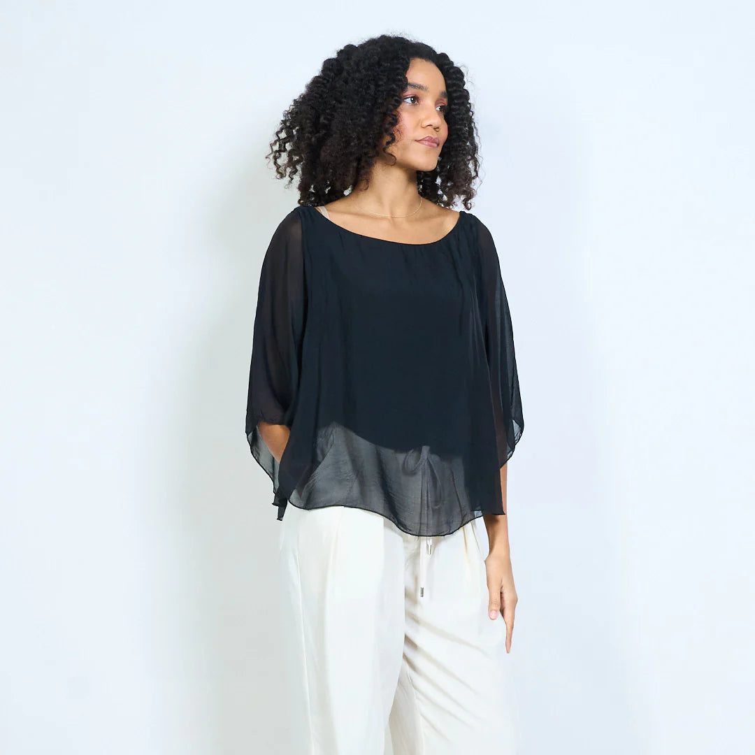 BZNA Seidenbluse Seidentunika Seidenchiffonbluse Fledermaus Ärmel oneSize - B Z N A