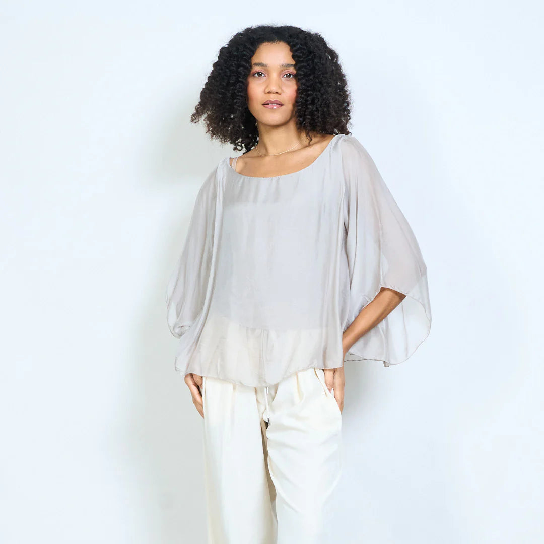 BZNA Seidenbluse Seidentunika Seidenchiffonbluse Fledermaus Ärmel oneSize - B Z N A