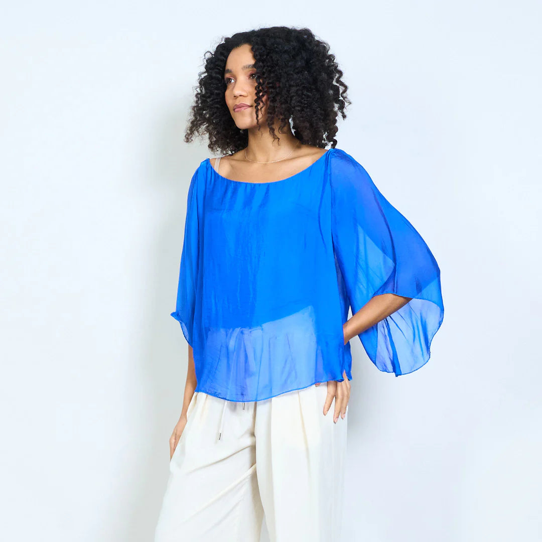 BZNA Seidenbluse Seidentunika Seidenchiffonbluse Fledermaus Ärmel oneSize - B Z N A