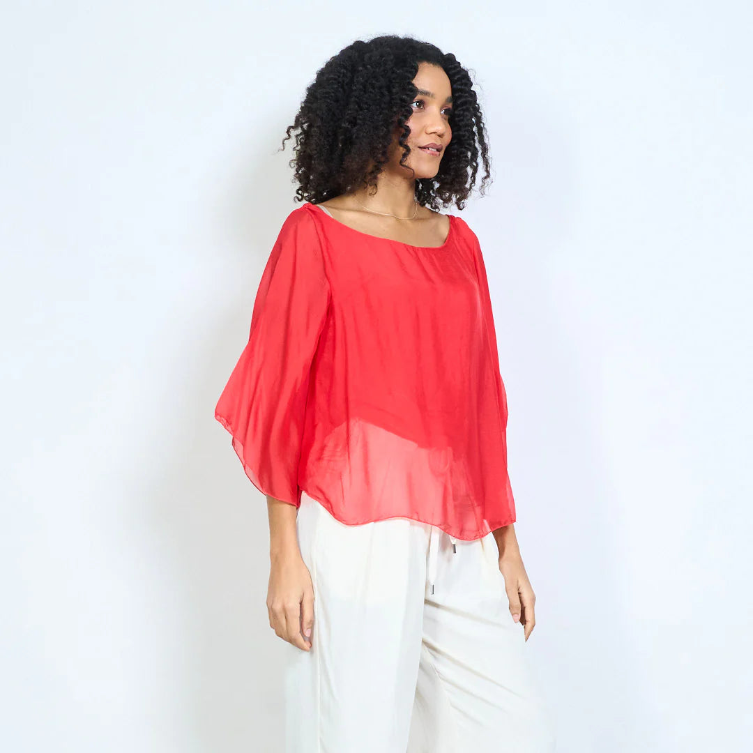 BZNA Seidenbluse Seidentunika Seidenchiffonbluse Fledermaus Ärmel oneSize - B Z N A