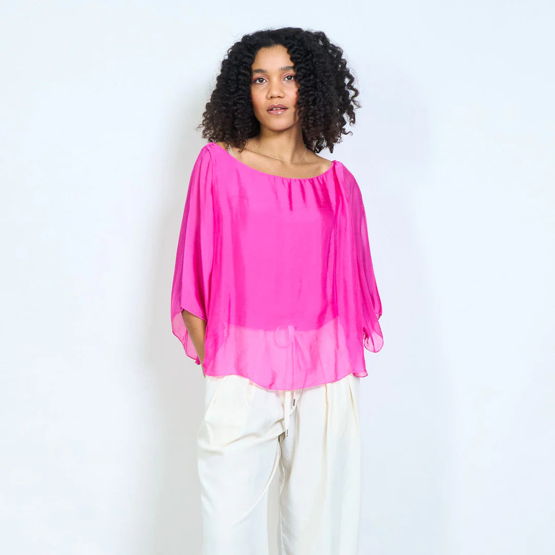 BZNA Seidenbluse Seidentunika Seidenchiffonbluse Fledermaus Ärmel oneSize - B Z N A