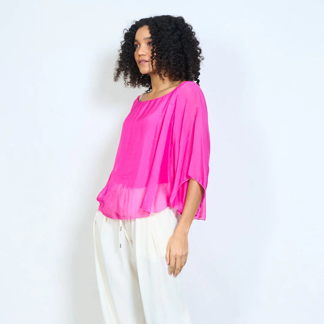 BZNA Seidenbluse Seidentunika Seidenchiffonbluse Fledermaus Ärmel oneSize - B Z N A