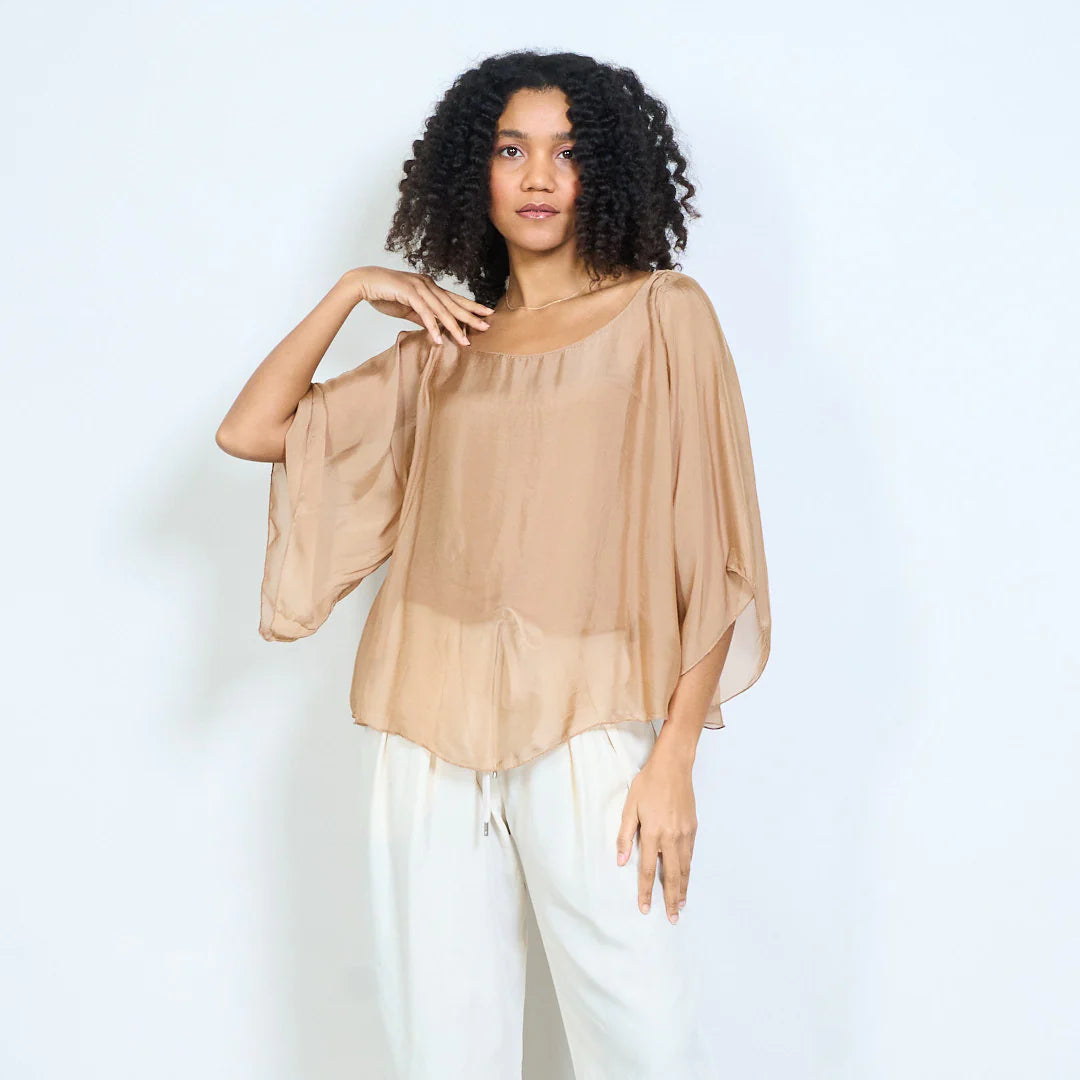 BZNA Seidenbluse Seidentunika Seidenchiffonbluse Fledermaus Ärmel oneSize - B Z N A