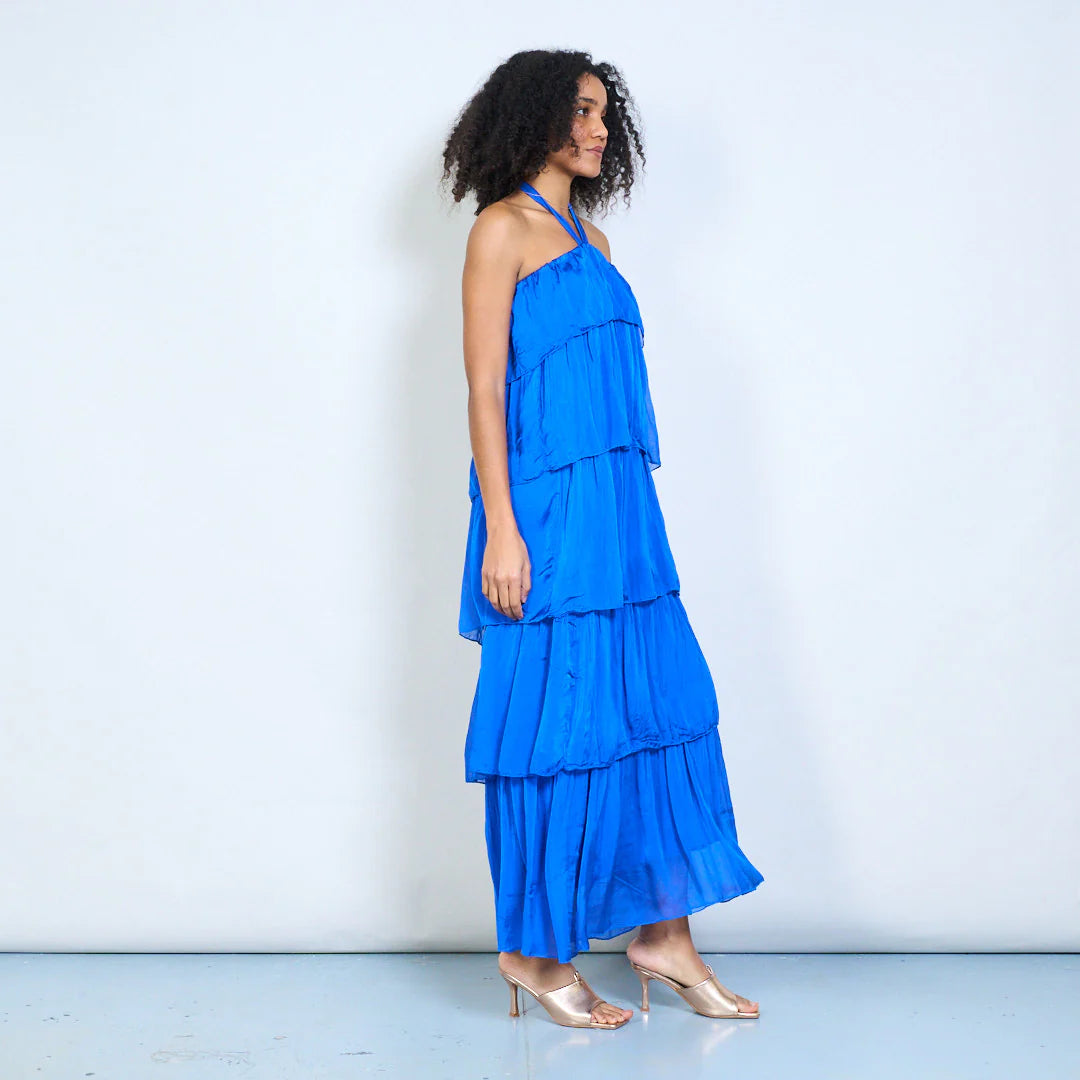 BZNA Sommer Neckholder Stufen Maxikleid Stufen Seidenkleid Chiffonkleid oneSize - B Z N A