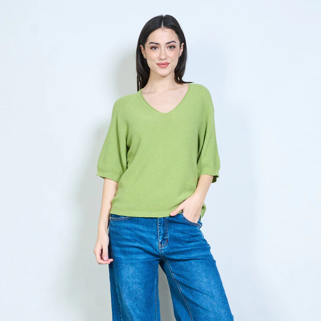 BZNA Berlin weich drapiertes Strickoberteil mit V-Ausschnitt oneSize - B Z N A