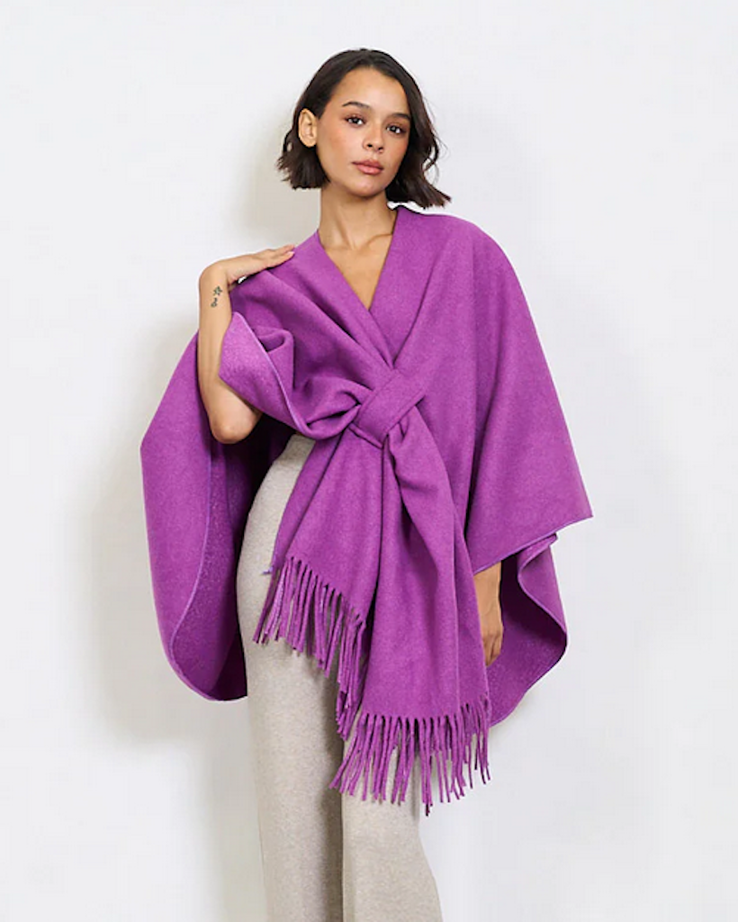 BZNA Strickponcho in Lila - Wolltuch mit Fransen - Poncho MADE IN ITALY