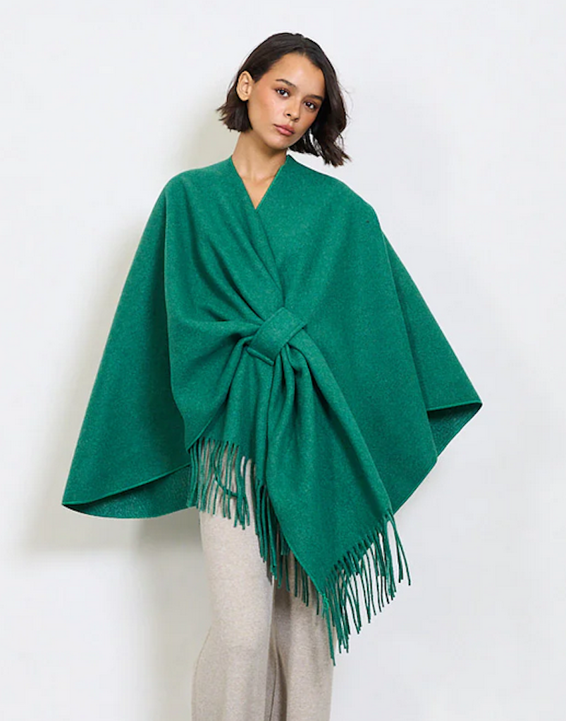 BZNA Strickponcho in Verde - Wolltuch mit Fransen - Poncho MADE IN ITALY