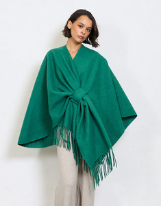 BZNA Strickponcho in Verde - Wolltuch mit Fransen - Poncho MADE IN ITALY
