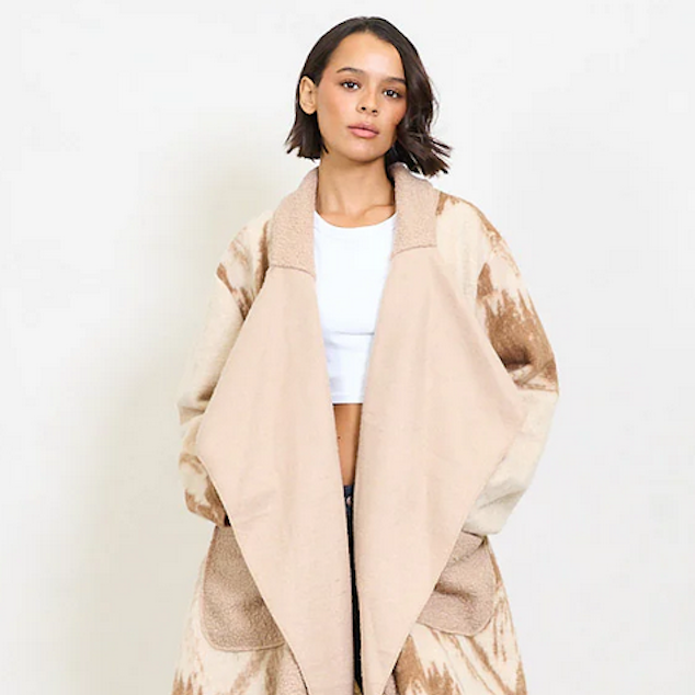 BZNA Oversize Open Front Strickmantel Wollmantel Beige Camel cocoon mehrfarbig  -  MADE IN ITALY