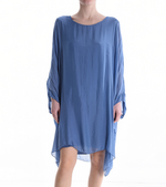 Lade das Bild in den Galerie-Viewer, BZNA Seidenbluse Mittelblau Tunika Seidentunika Seidenchiffonbluse Fledermaus Ärmel oneSize
