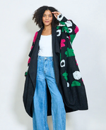 Lade das Bild in den Galerie-Viewer, BZNA Oversize Open Front Grün Strickmantel Wollmantel  bold floral   MADE IN ITALY
