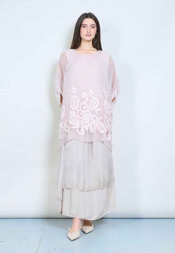 BZNA transparente Tunika Seidentunika Bestickte Seidenchiffonbluse oneSize