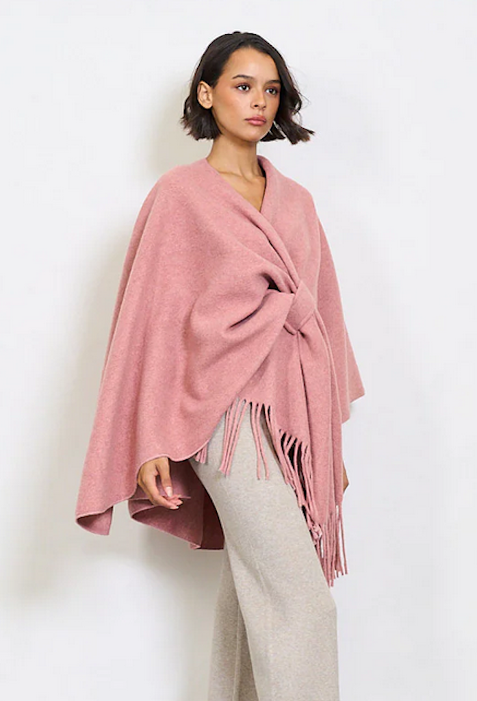BZNA Strickponcho in Rosa - Wolltuch mit Fransen - Poncho MADE IN ITALY