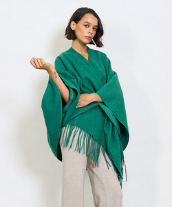 BZNA Strickponcho in Verde - Wolltuch mit Fransen - Poncho MADE IN ITALY