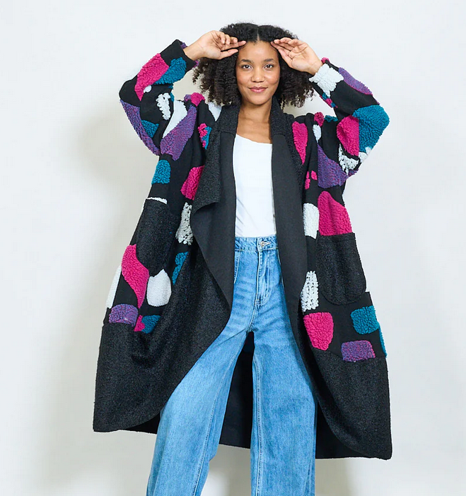 BZNA Oversize Open Front Strickmantel Wollmantel  Farbe Fuxia -pattern -  MADE IN ITALY