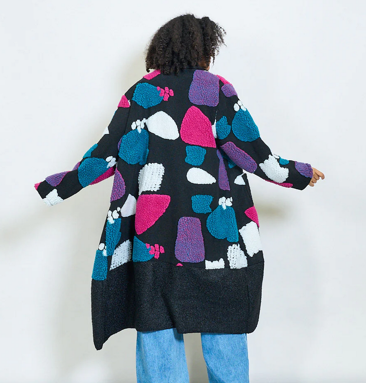 BZNA Oversize Open Front Strickmantel Wollmantel  Farbe Fuxia -circle pattern -  MADE IN ITALY