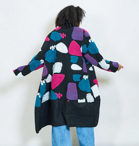 BZNA Oversize Open Front Strickmantel Wollmantel  Farbe Fuxia -circle pattern -  MADE IN ITALY