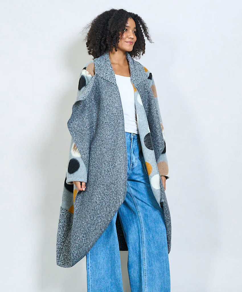 BZNA Oversize Open Front Strickmantel Wollmantel polka dot Grau mehrfarbig  -  MADE IN ITALY