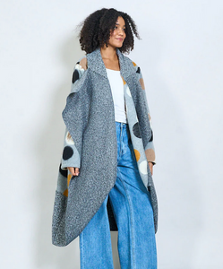 BZNA Oversize Open Front Strickmantel Wollmantel polka dot Grau mehrfarbig  -  MADE IN ITALY