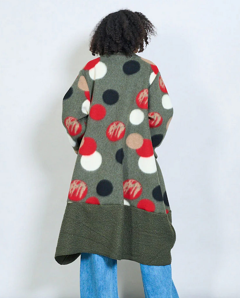 BZNA Oversize Open Front Strickmantel Wollmantel polka dot Grün mehrfarbig  -  MADE IN ITALY
