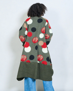 BZNA Oversize Open Front Strickmantel Wollmantel polka dot Grün mehrfarbig  -  MADE IN ITALY