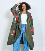 Lade das Bild in den Galerie-Viewer, BZNA Oversize Open Front Strickmantel Wollmantel polka dot Grün mehrfarbig  -  MADE IN ITALY
