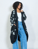 Lade das Bild in den Galerie-Viewer, BZNA Oversize Open Front Strickmantel Wollmantel Schwarz Leo mehrfarbig  -  MADE IN ITALY
