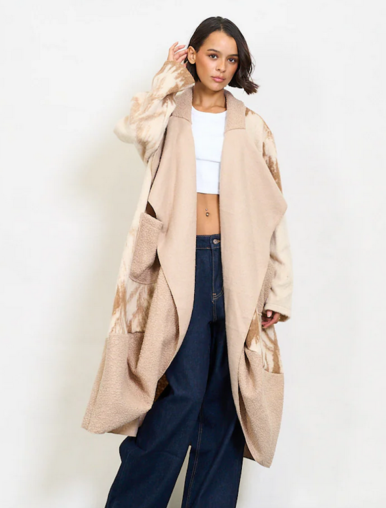 BZNA Oversize Open Front Strickmantel Wollmantel Beige Camel cocoon mehrfarbig  -  MADE IN ITALY