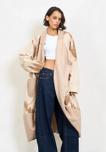 BZNA Oversize Open Front Strickmantel Wollmantel Beige Camel cocoon mehrfarbig  -  MADE IN ITALY