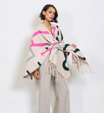 Lade das Bild in den Galerie-Viewer, BZNA Strickponcho in Beige Mix - Wolltuch mit Fransen - Poncho MADE IN ITALY
