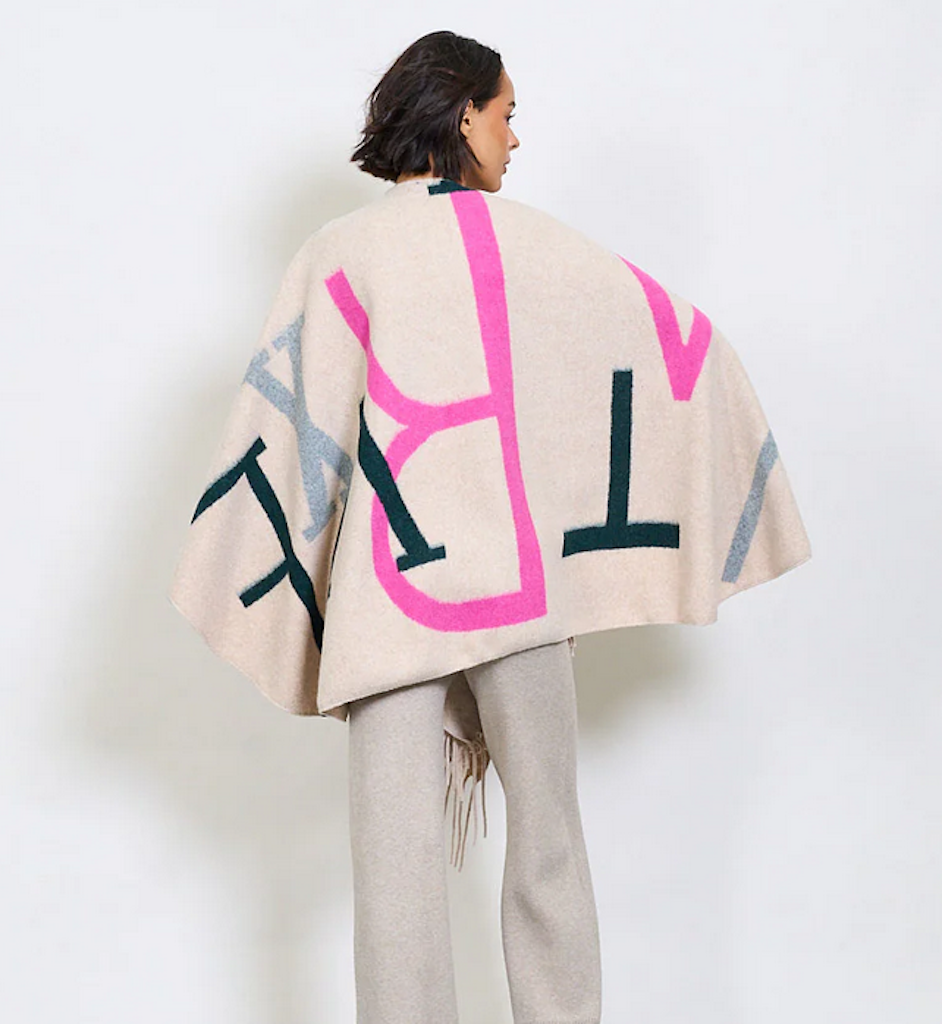 BZNA Strickponcho in Beige Mix - Wolltuch mit Fransen - Poncho MADE IN ITALY