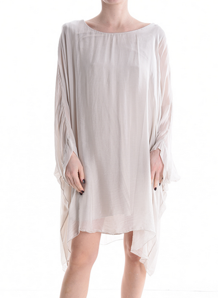 BZNA Seidenbluse Beige Tunika Seidentunika Seidenchiffonbluse Fledermaus Ärmel oneSize