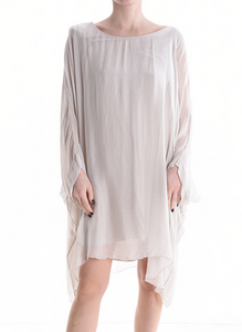 BZNA Seidenbluse Beige Tunika Seidentunika Seidenchiffonbluse Fledermaus Ärmel oneSize
